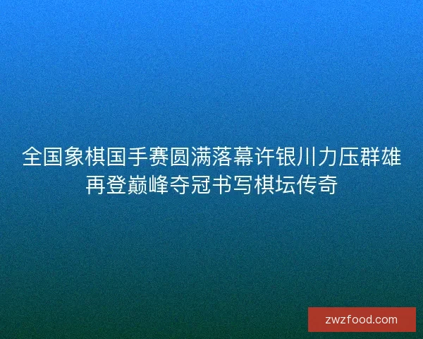 全国象棋国手赛圆满落幕许银川力压群雄再登巅峰夺冠书写棋坛传奇